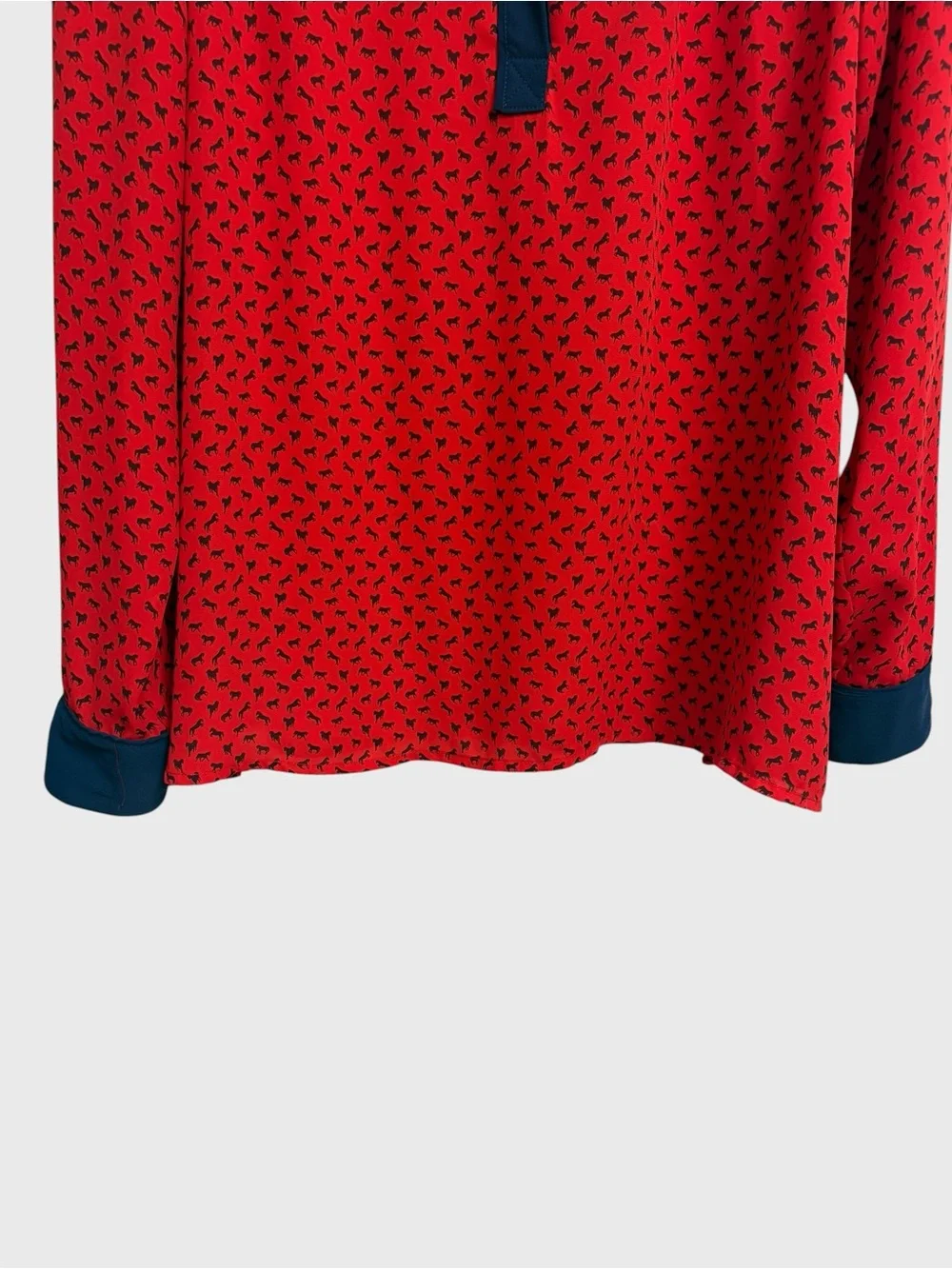 Free People Boyfriend Horse Print Blouse Size XS Red Blue Sheer Oversized Boho